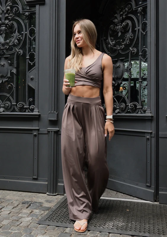Vexa - Savannah tan brown short draped top