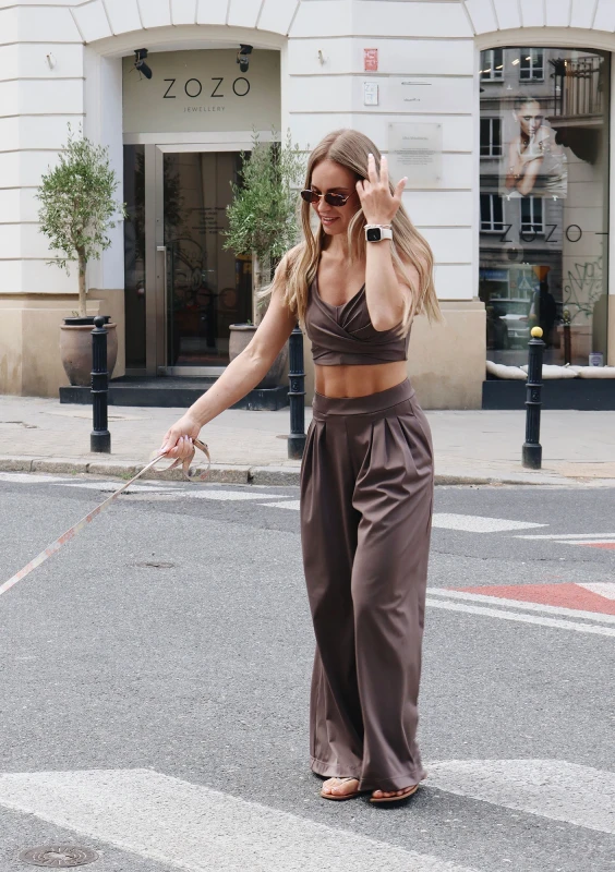 Vexa - Savannah tan brown wide pants