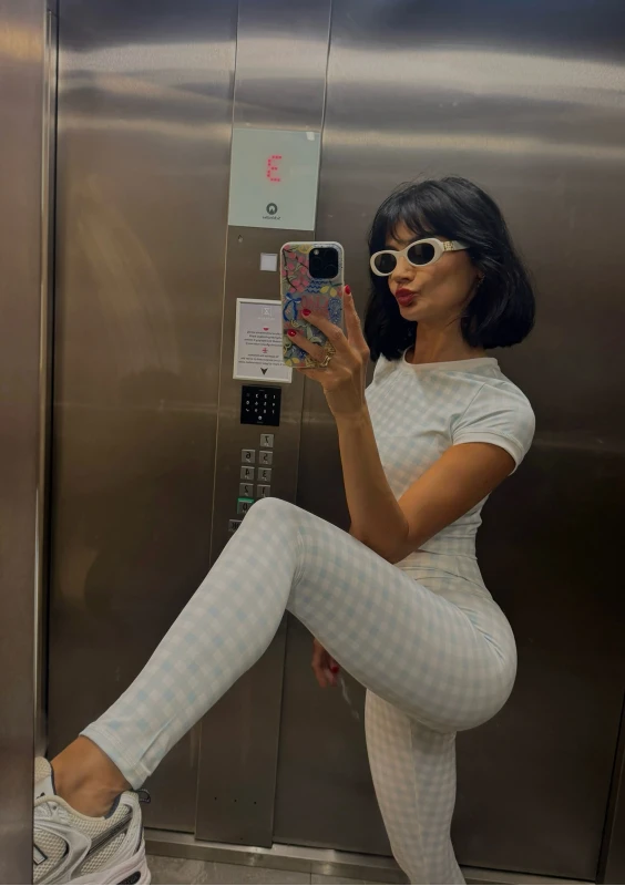Hi Pure - Baby blue Vichy checkered leggings