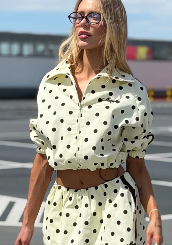 Cote - Summer banana yellow dotted bomber jacket