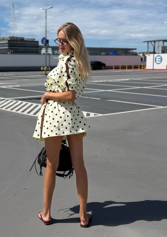 Cote - Summer banana yellow dotted bomber jacket