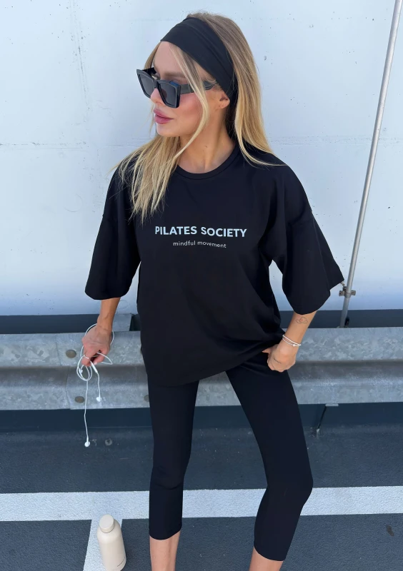 Ace - Black oversized T-shirt "Pilates Society"
