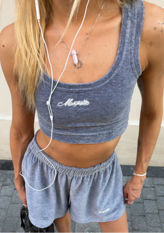 Lush - Welurowy crop top Grey Melange