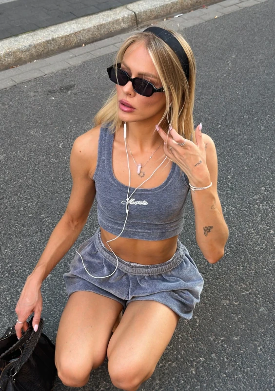 Lush - Grey melange velvet crop top