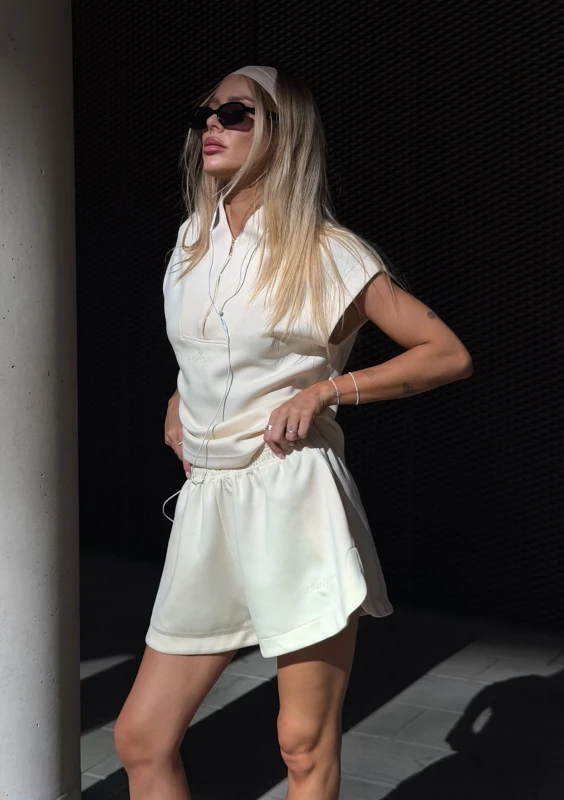 Elan - Bluza bez rękawów z zamkiem Creamy