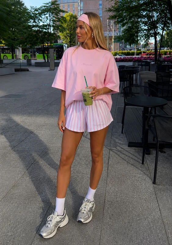 Lilli - Pastel pink striped cotton shorts