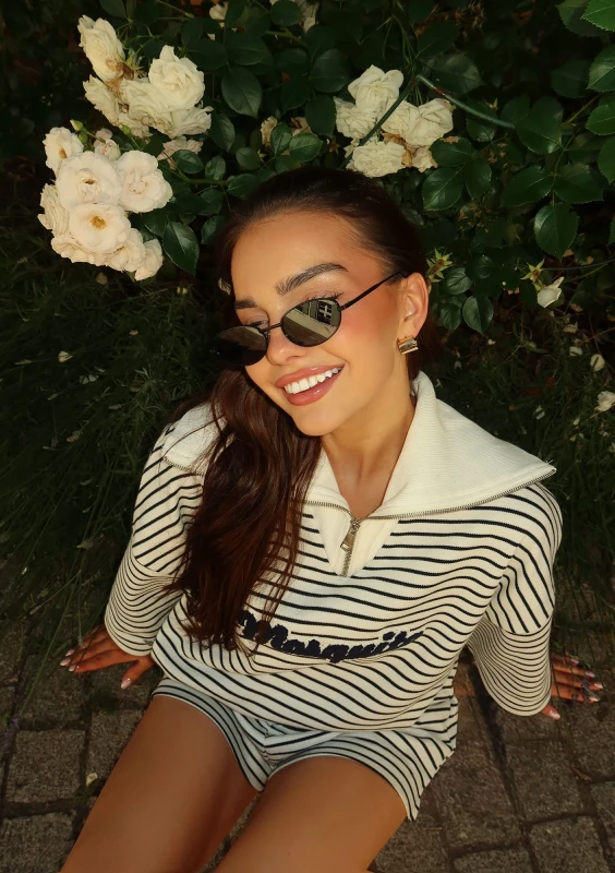 Yale Crop - Striped jumper with wide collar