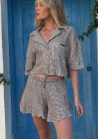 Mandy - Brown vichy checkered cotton shorts