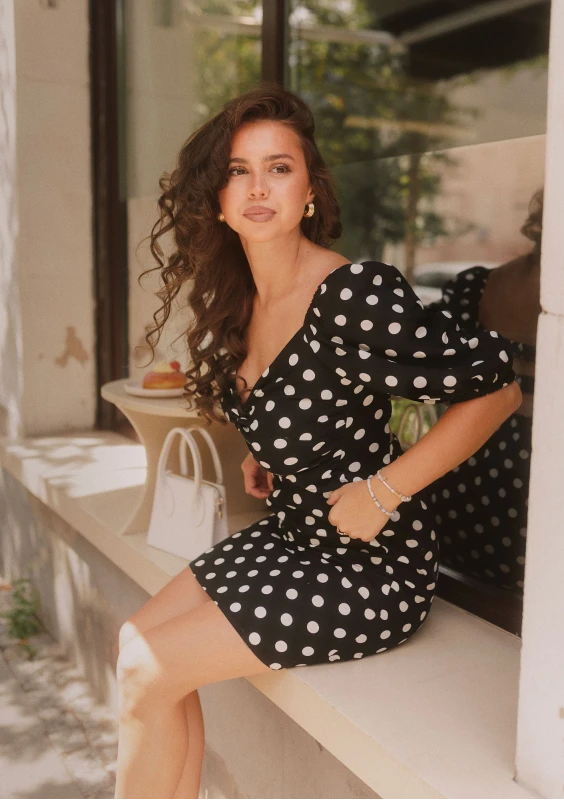 Rosita - Black dotted linen dress