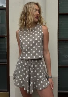 Lorie - Beige dotted linen shorts