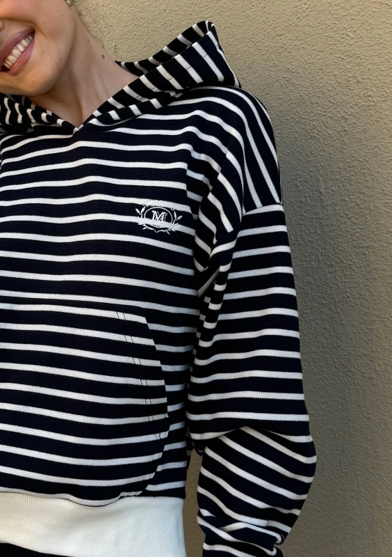 Rove - Bluza z kieszenią i kapturem w paski Black