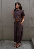 Nove - Spodnie typu culotte z modalu Brązowe