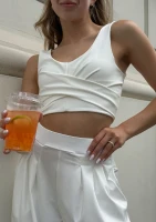 Vexa - Ecru short draped top