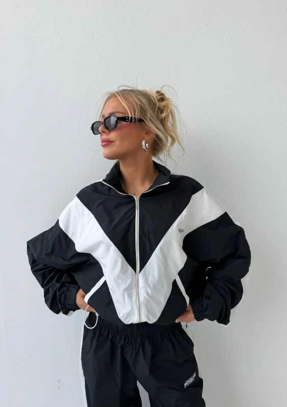 Sprint - Rozpinana bluza vintage color block Czarna
