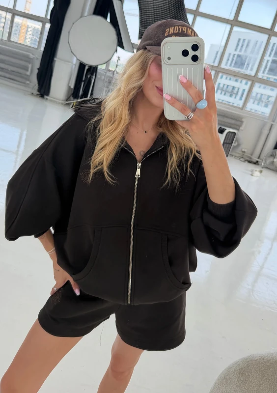 Easy - Black zip up oversized zip up hoodie
