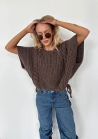 Loom - Melange brown vest sweater with decorative braids