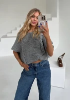 Loom - sweter oversize o kroju poncho z warkoczem Szary