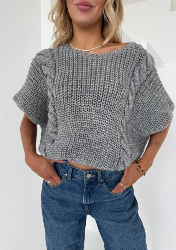 Loom - sweter oversize o kroju poncho z warkoczem Szary