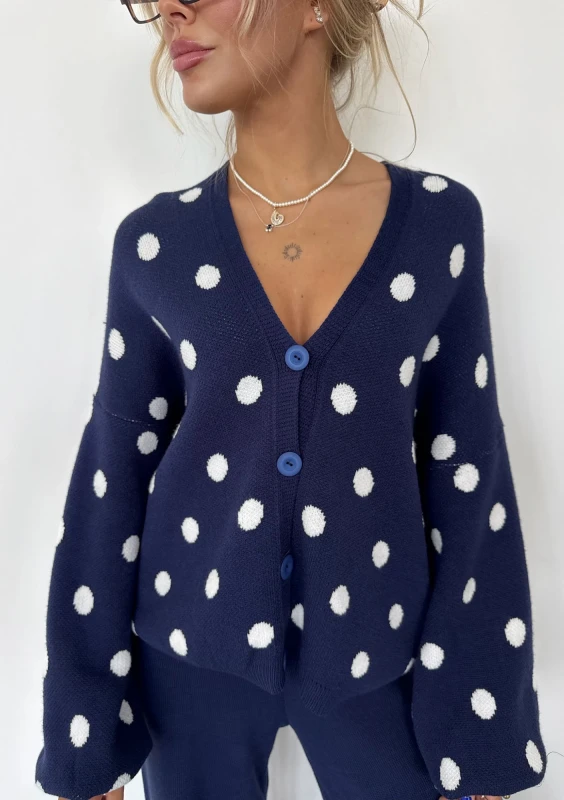 Miu - Dark blue dotted knitted cardigan