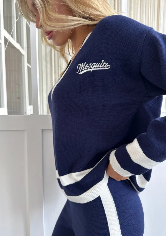 Crest - Sweter V-neck z kontrastowymi detalami Granatowy