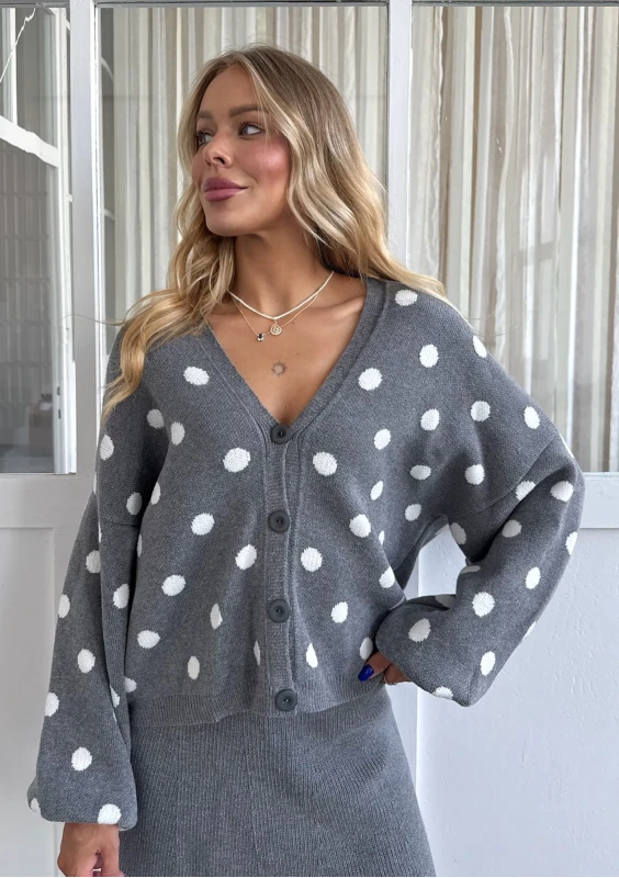 Miu - Dark melange grey dotted knitted cardigan