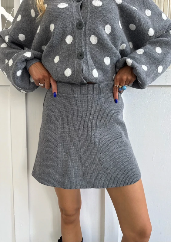 Livia - Dark melange grey knitted mini skirt
