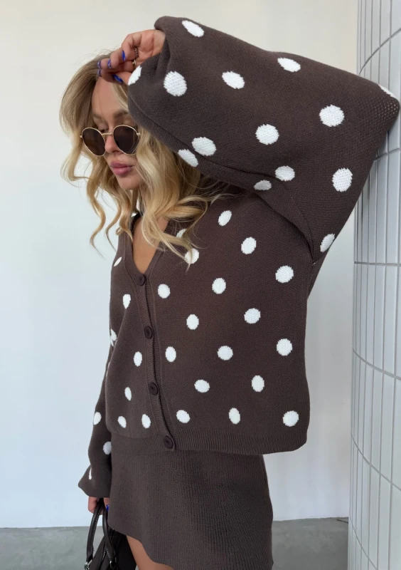 Miu - Dark latte brown dotted knitted cardigan