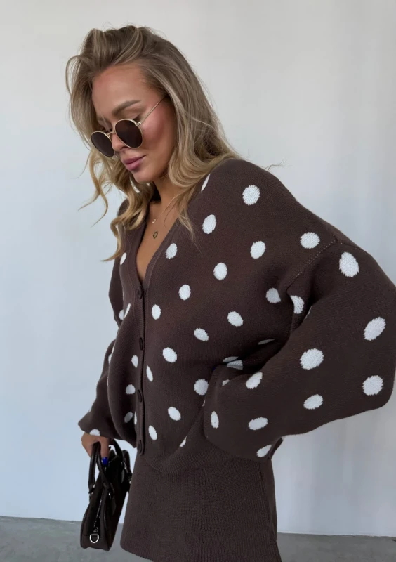 Miu - Dark latte brown dotted knitted cardigan