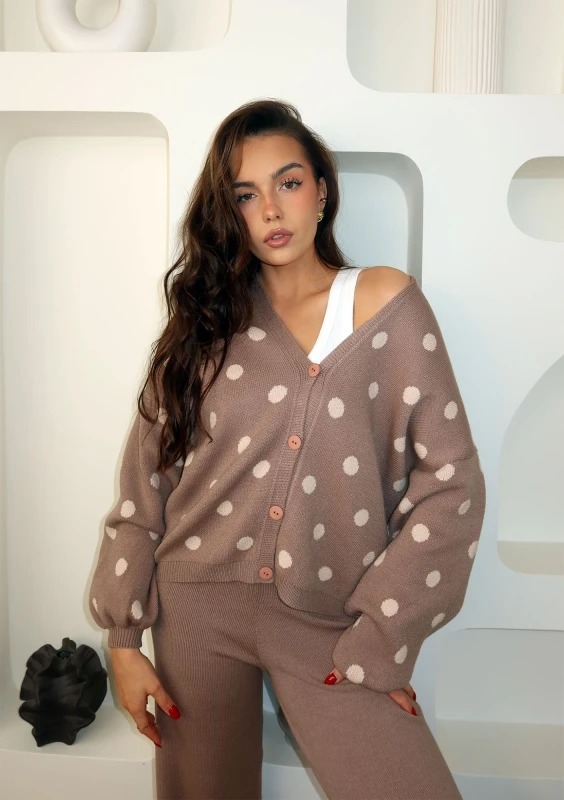 Miu - Dzianinowy kardigan w grochy Latte