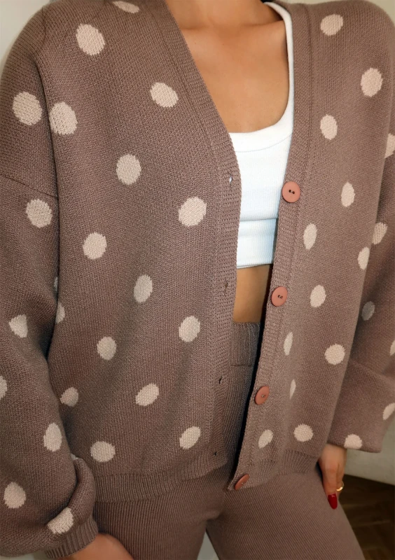 Miu - Dzianinowy kardigan w grochy Latte
