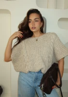 Loom - Melange beige vest sweater with decorative braids