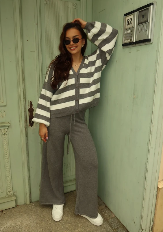 Maye - Dark melange grey striped knitted cardigan