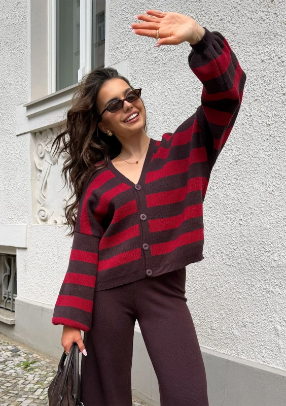 Maye - Brown striped knitted cardigan