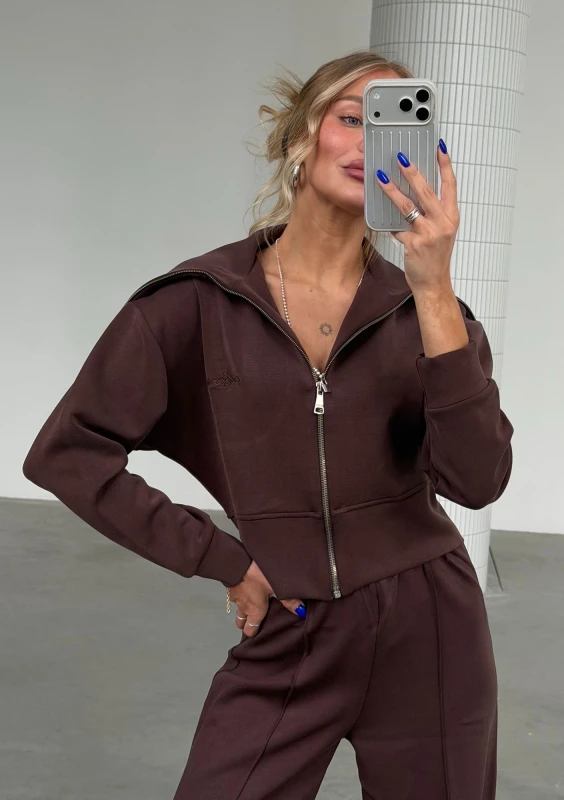 Iris Zip-up - Brązowa bluza rozpinana z wysokim dekoltem - Mosquito