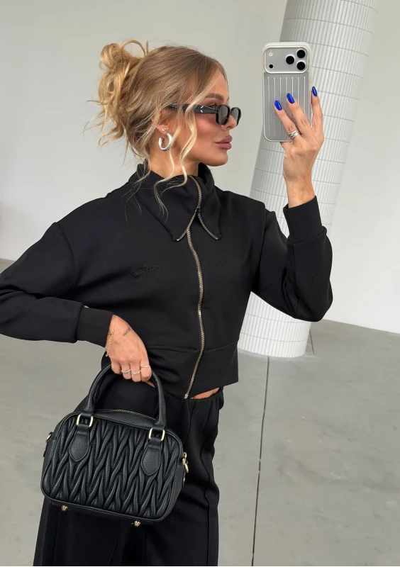 Iris Zip-up - Black zipped-up fitted jumper