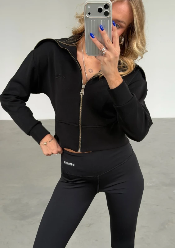 Iris Zip-up - Black zipped-up fitted jumper