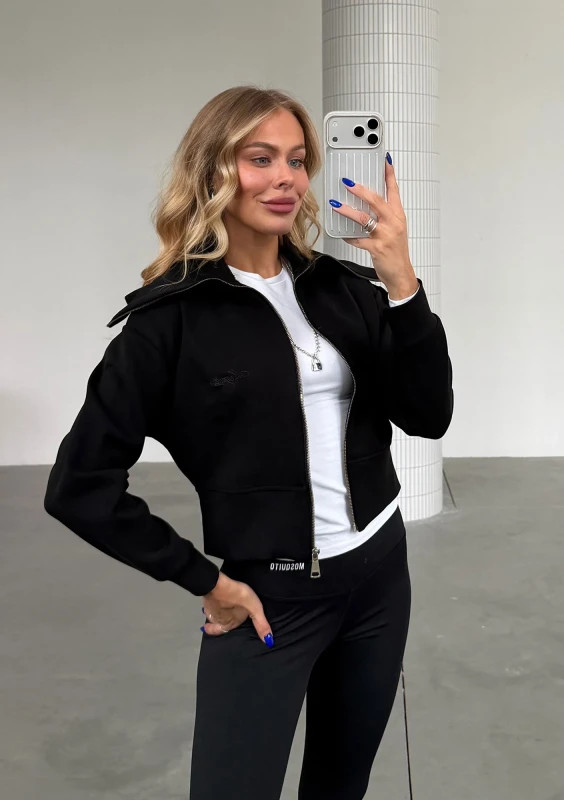 Iris Zip-up - Black zipped-up fitted jumper