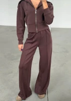 Taro - Spodnie z kantem z dzianiny soft Brown