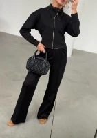 Taro - Spodnie z kantem z dzianiny soft Black