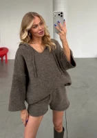 Lai - Brown soft knitted hoodie