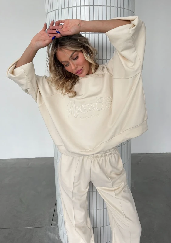 Leni - Bluza oversize z haftem Creamy