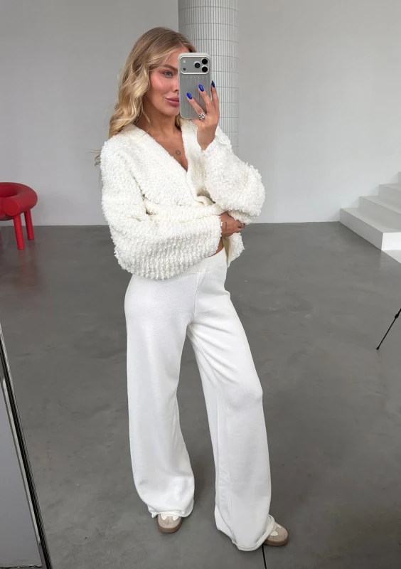 Lumie - Ecru fluffy boucle cardigan