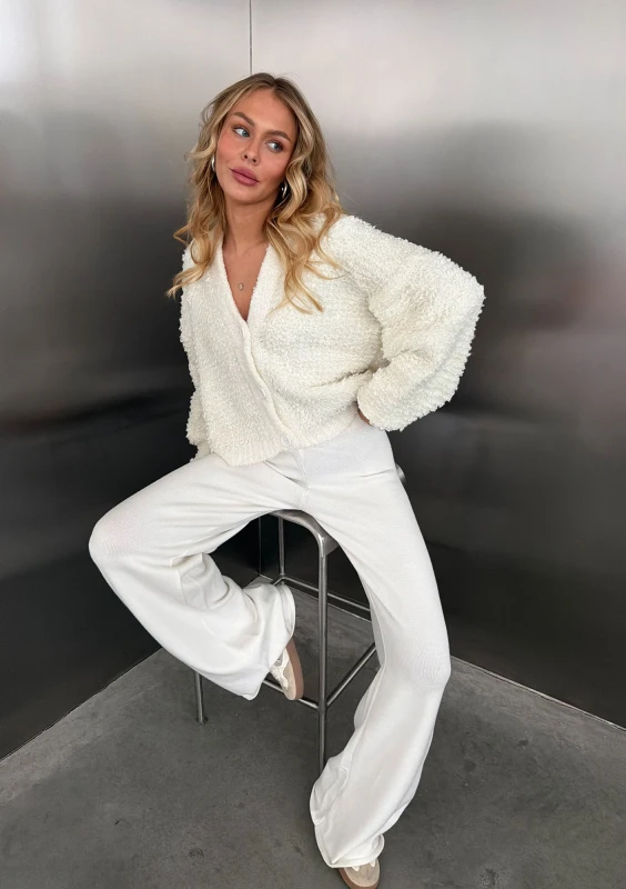 Lumie - Ecru fluffy boucle cardigan