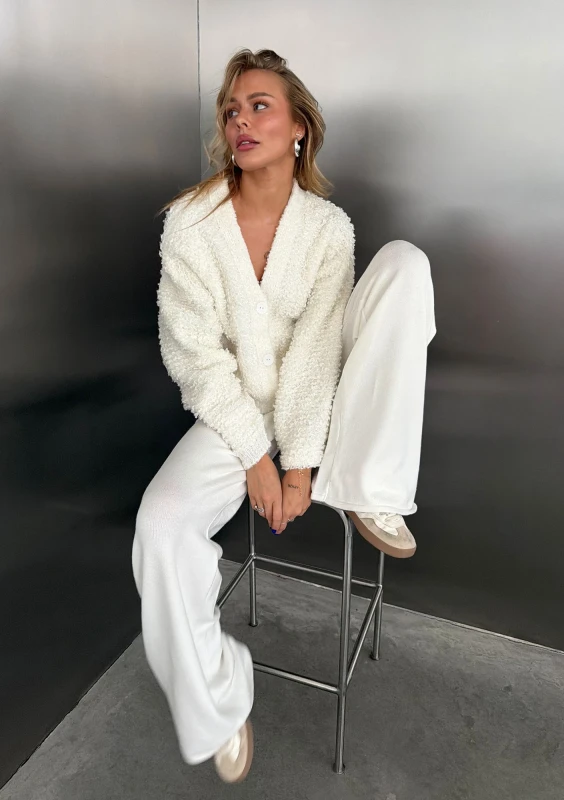 Lumie - Ecru fluffy boucle cardigan