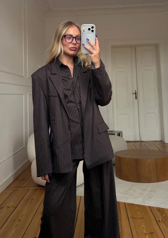 Soho - Marynarka oversize w prążki Brązowa