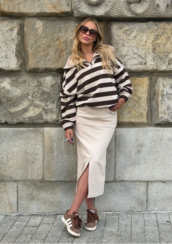 Yale - Beige striped midi skirt