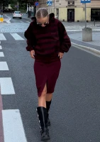 Yale - Deep cherry red striped midi skirt