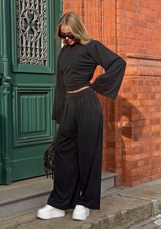 Shape - Wide black modal trousers