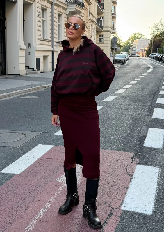 Levi - Bluza kangurka z kapturem w paski Deep Cherry