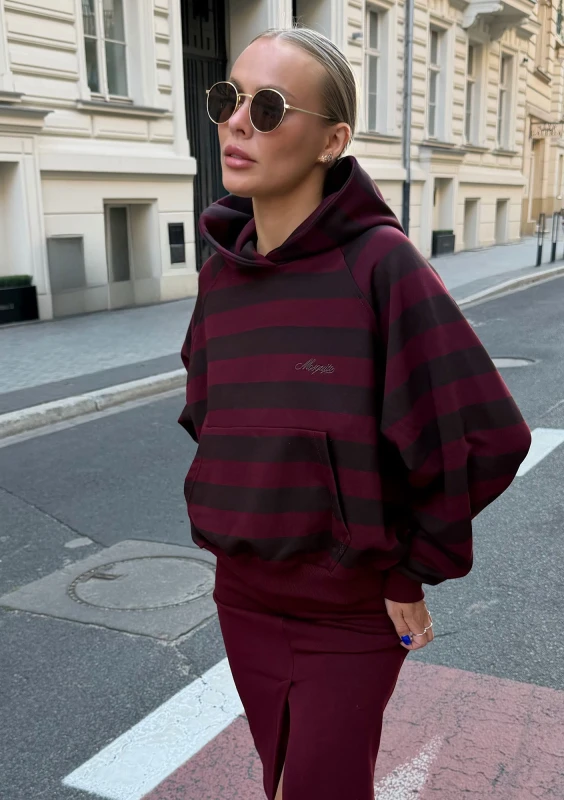 Levi - Brown and deep cherry red striped hoodie